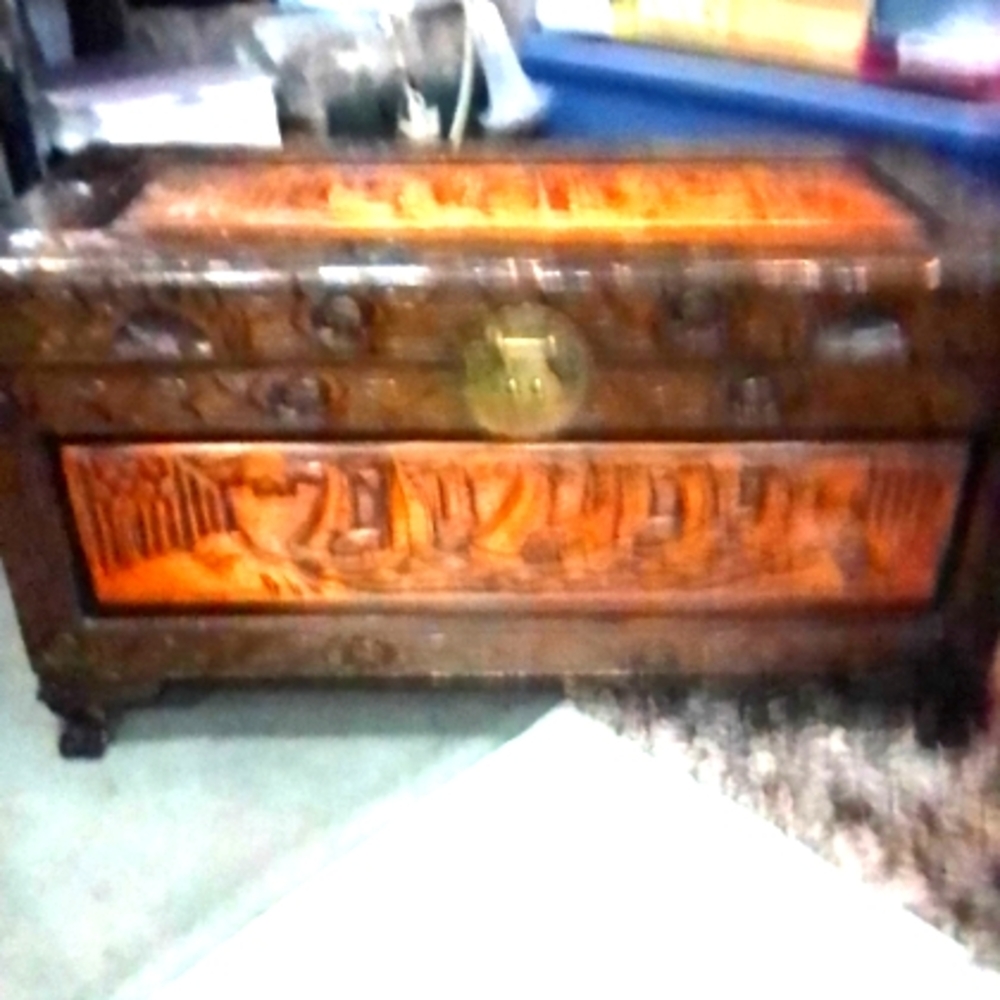 Antique Camphore Carved blanket chest